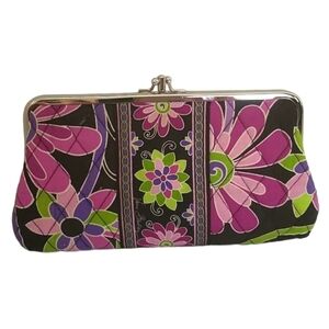 Vintage 90s Vera Bradley Quilted Floral Print Double Kiss Lock Wallet